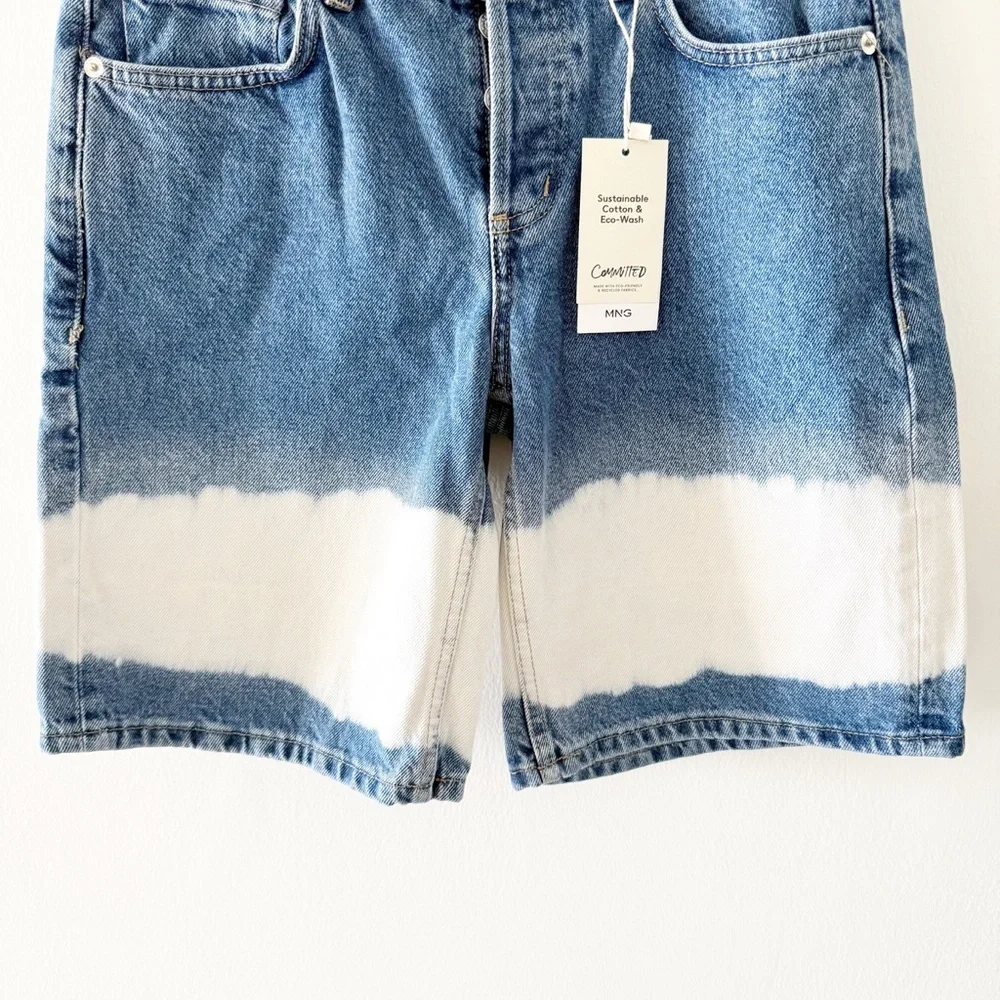 NEW Mango Tie-Dye Bleach Long Bermuda Denim Jean Shorts Size US 4